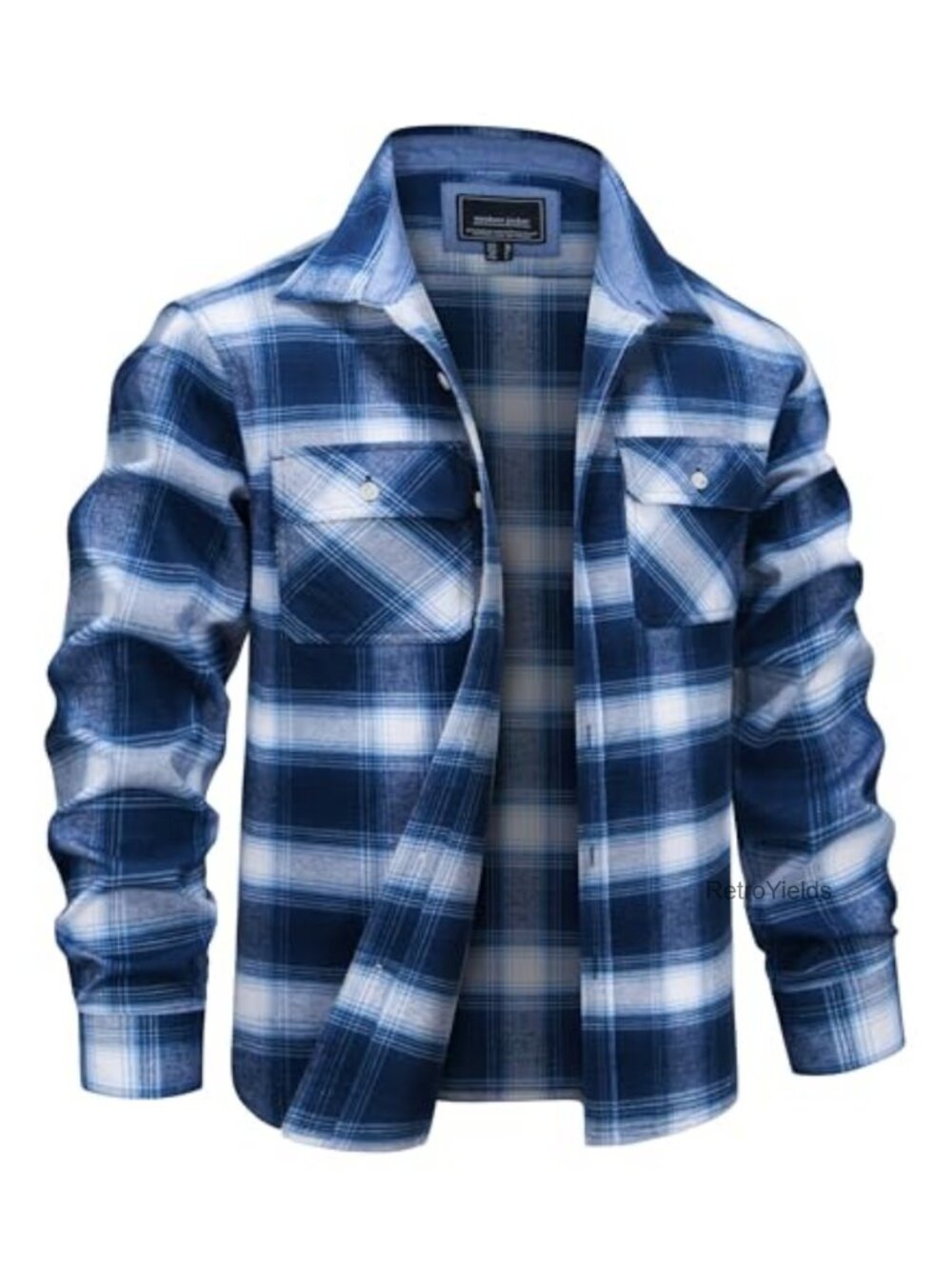 Men's Cotton Flannel Plaid Long Sleeve Button Down Shirt with Pockets
